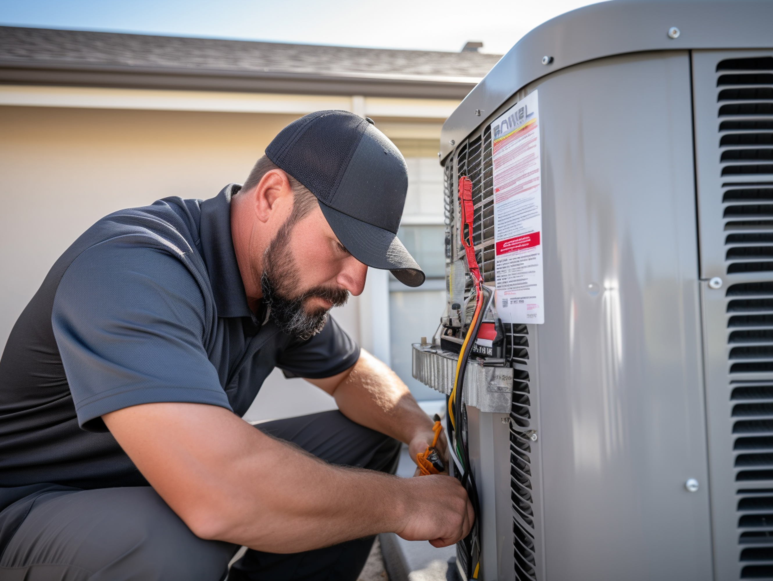 Tech Checking on Air Conditioner